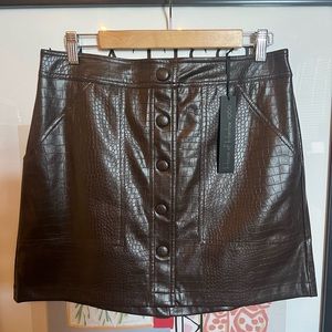 HOUSE OF HARLOW CHOCOLATE BROWN CROCODILE LEATHER SKIRT